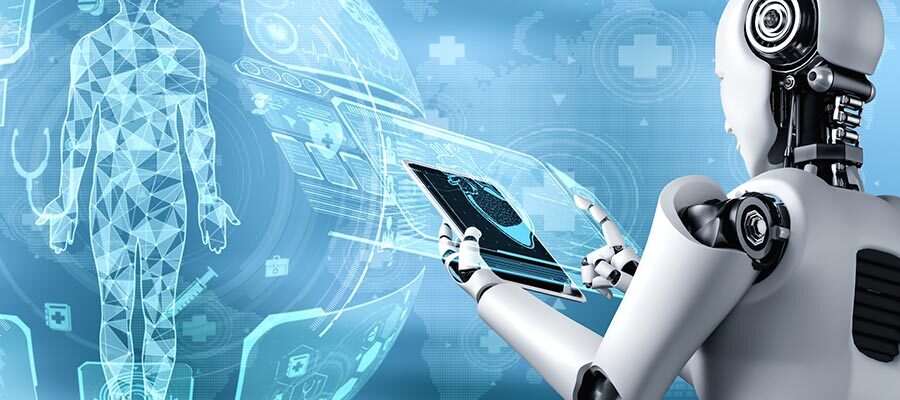 Tecnologia médica futura controlada por robô de IA