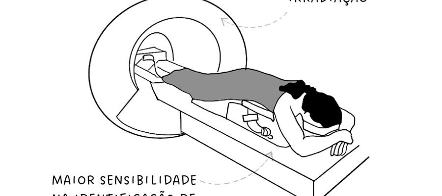 Ilustração de paciente fazendo ressonância magnética das mamas